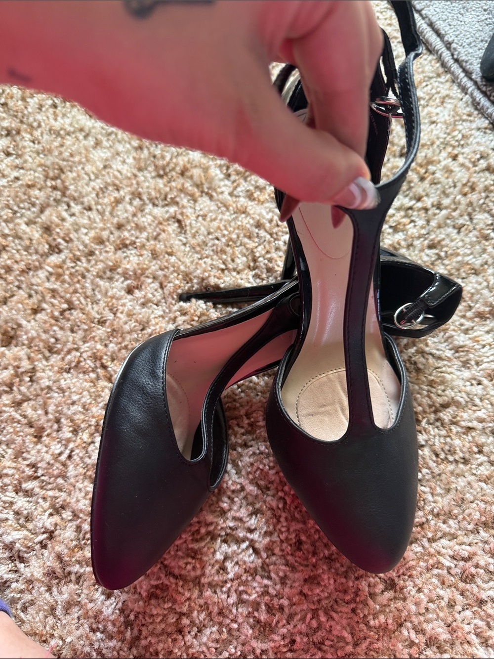 Joe’s Black T-Strap Pointed Toe Heels